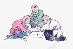 古风下棋水墨儿童下棋高清图片