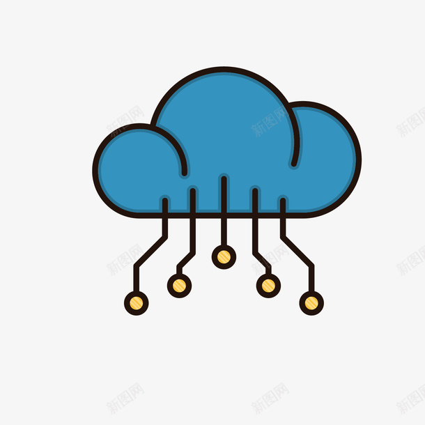 蓝色云朵卡通电子图标png_新图网 https://ixintu.com 云端 图标 核心 电动 电子 科学技术 科技 线路 蓝色