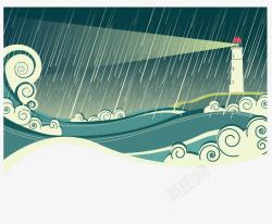 天气插图装饰插图洪灾海啸暴雨天气高清图片