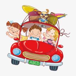 儿童开车卡通快乐旅行的家庭高清图片