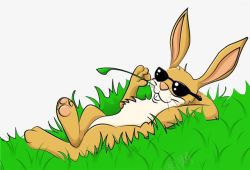 手绘杂草兔子在杂草中休息高清图片