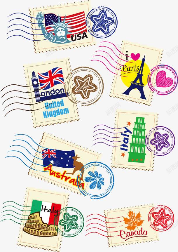 各国邮票矢量图eps免抠素材_新图网 https://ixintu.com 伦敦 巴黎 美国 邮票 集邮 矢量图