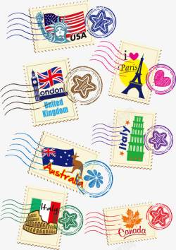 各国邮票矢量图素材