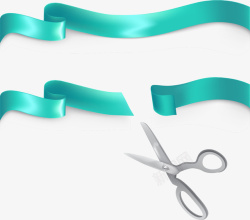 金属剪刀手绘蓝绿色彩带矢量图高清图片