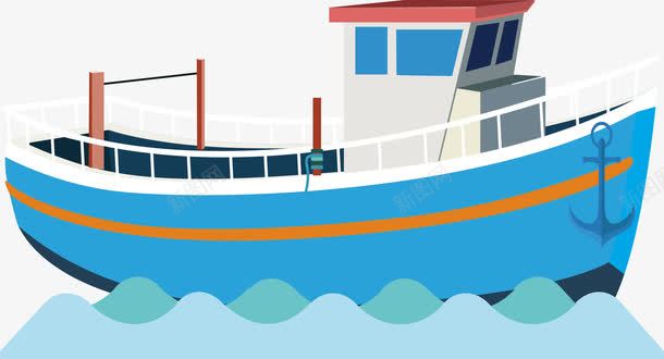 蓝色捕鱼船png免抠素材_新图网 https://ixintu.com 出海捕鱼 捕鱼 新起点新征程 矢量素材 蓝色渔船