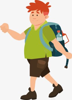 走路上学绿衬衫红发男孩矢量图高清图片