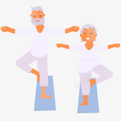 老年夫妻练瑜伽插画矢量图素材