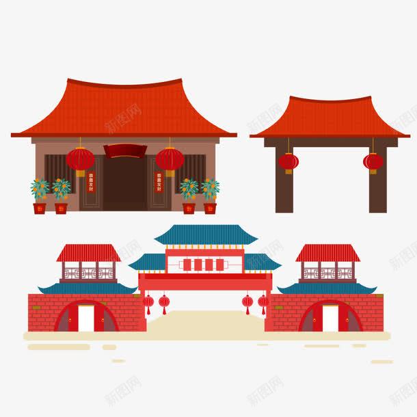 复古城门png免抠素材_新图网 https://ixintu.com 卡通 城堡 城门 复古 房子 手绘 简图 红色