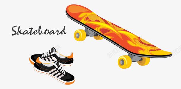 滑板车与鞋png免抠素材_新图网 https://ixintu.com 滑板运动鞋体育插画