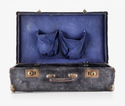 深褐色箱子上世纪带有蓝色口袋的手提箱高清图片