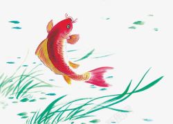 红色水草彩色水墨鲤鱼高清图片