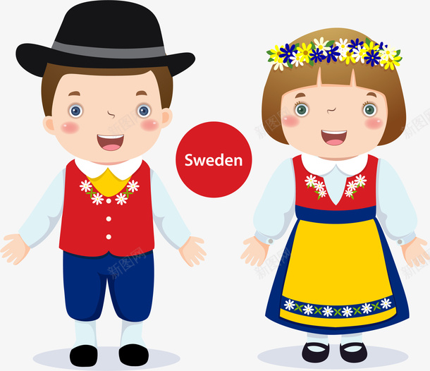 瑞典男孩女孩png免抠素材_新图网 https://ixintu.com 卡通儿童 孩子 异域风格 瑞典 男孩女孩