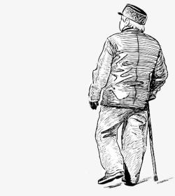 老人拄拐孤独背影铅笔素描孤独老人的背影高清图片