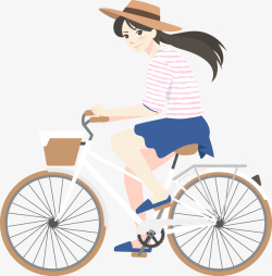 少女自行车卡通夏季骑自行车少女插画装饰高清图片