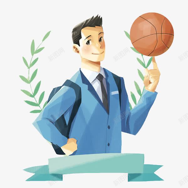一个背着书包转球的男孩png免抠素材_新图网 https://ixintu.com 卡通手绘 打篮球 男孩 篮球社 背书包的人 运动