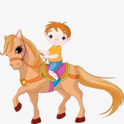 牵马的人卡通手绘儿童骑马的高清图片