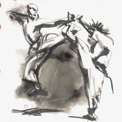 水墨跆拳道形象手绘踢腿的男人高清图片