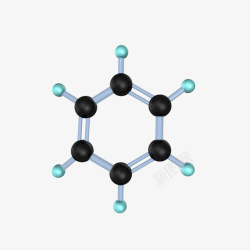 苯黑白色苯分子3D分子形状高清图片