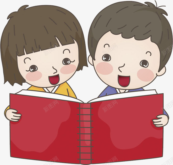 看书的孩子png免抠素材_新图网 https://ixintu.com 书本 书籍 卡通 女孩 手绘 男孩 红色 读书 课本