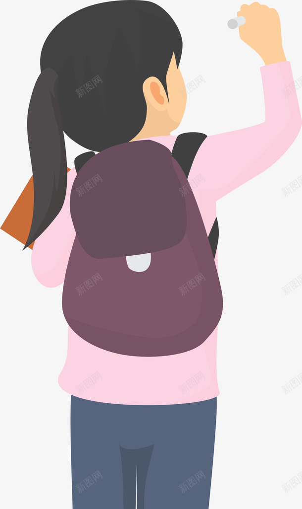 开学季写字的女孩png免抠素材_新图网 https://ixintu.com 做题 写字的女孩 开学季 手拿粉笔 白色粉笔 背着书包