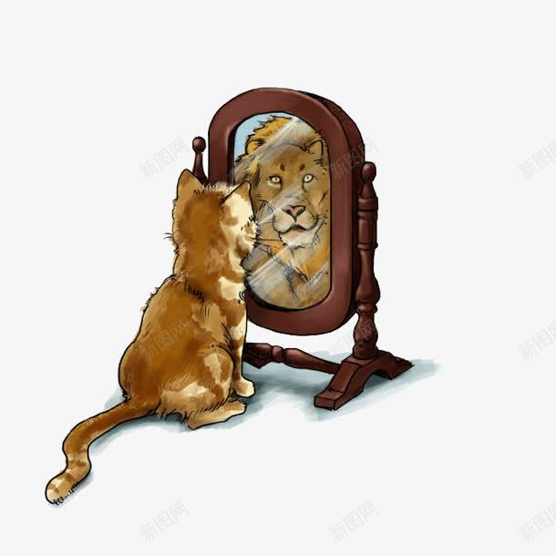 照镜子的猫png免抠素材_新图网 https://ixintu.com 古代镜子 复古镜子 想象成狮子的猫 木质镜子 照镜子 猫咪 猫照镜子 镜子里的人