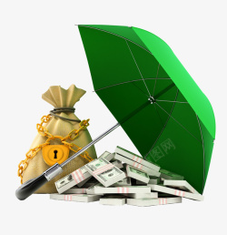 绿色保护伞下面的钞票素材