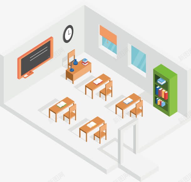教室室内模型png免抠素材_新图网 https://ixintu.com 上课啦 教室 教室模型 新学期 矢量png 立体效果