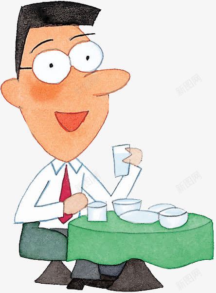 喝茶的男人png免抠素材_新图网 https://ixintu.com 卡通 喝水 手绘 桌子 男人 白色 纸杯 绿色 衬衫