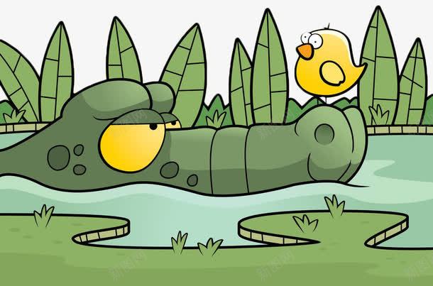 手绘卡通江水里的鳄鱼png免抠素材_新图网 https://ixintu.com 手绘 水面 江水 江面 绿色 风景 鳄鱼