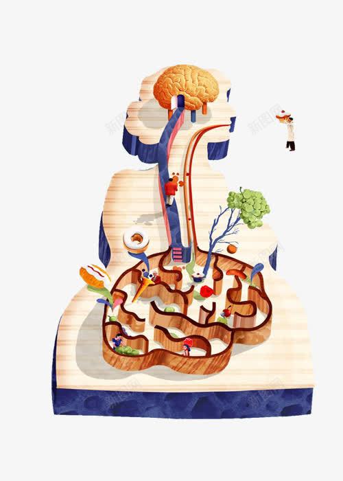 绘制大脑到肠道的运作png免抠素材_新图网 https://ixintu.com 医生 卡通肠道 大脑 手绘肠道设计 神经 肠道 迷宫