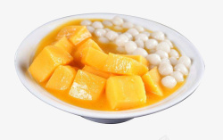 白糯米白盘子盛上芒果丸子甜品高清图片