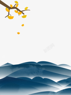 手绘装饰秋天沉默的山脉素材