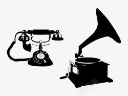 复古胶卷机复古留声机和电话高清图片