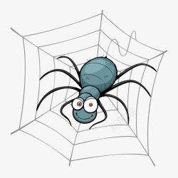 网状蛛丝手绘卡通蓝色蜘蛛高清图片