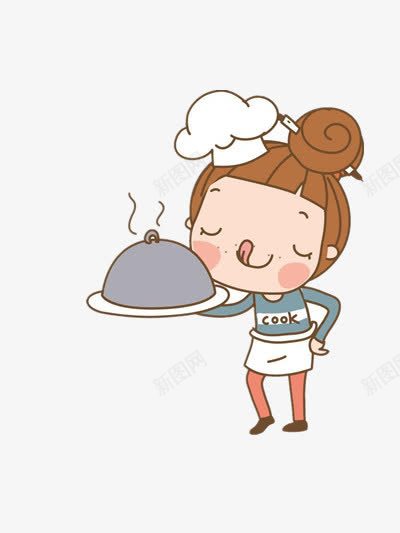 上菜卡通人物png免抠素材_新图网 https://ixintu.com 上菜 卡通人物 厨师 女服务员 托着餐盘的厨师 食物