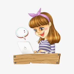 卡通发箍一个开心的玩着电脑的女孩高清图片