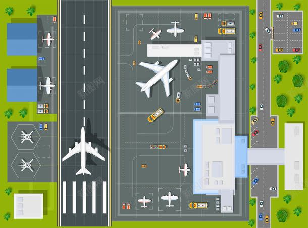 飞机场平面规划装饰png免抠素材_新图网 https://ixintu.com 卡通手绘 城市规划 城市规划图 建筑平面图 飞机场