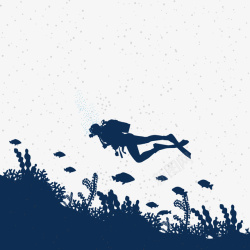 深海探险海底潜水人物剪影矢量图高清图片