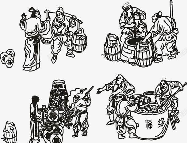古代酿酒图插图元素png免抠素材_新图网 https://ixintu.com 书籍装帧 古代酿酒图 插图 黑色