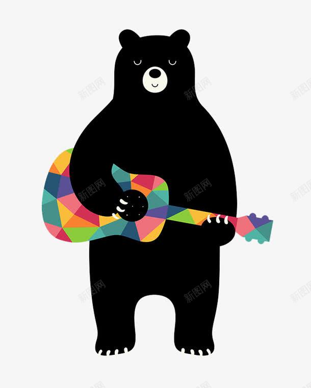 弹琴的熊图案png免抠素材_新图网 https://ixintu.com 创意图案 动物图案 弹琴的熊 黑熊