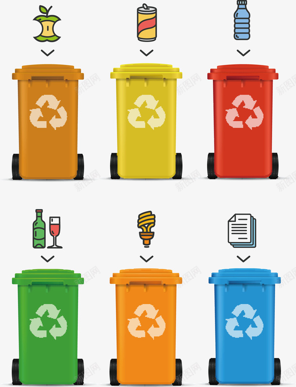 六个颜色垃圾桶png免抠素材_新图网 https://ixintu.com 垃圾 垃圾png 垃圾桶 垃圾矢量图 桶
