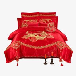 大红贡缎四件套结婚庆床上用品四件高清图片