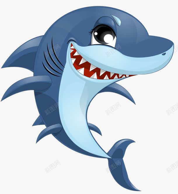 一只鲨鱼png免抠素材_新图网 https://ixintu.com 大眼睛 手绘 牙齿 蓝色