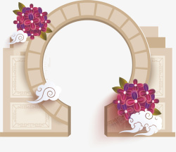 花朵拱门水彩中国风拱门高清图片