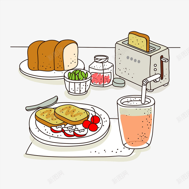 com 卡通食物 厨房餐具 手绘平面 每日餐点 烤面包片 简笔画 美味食物