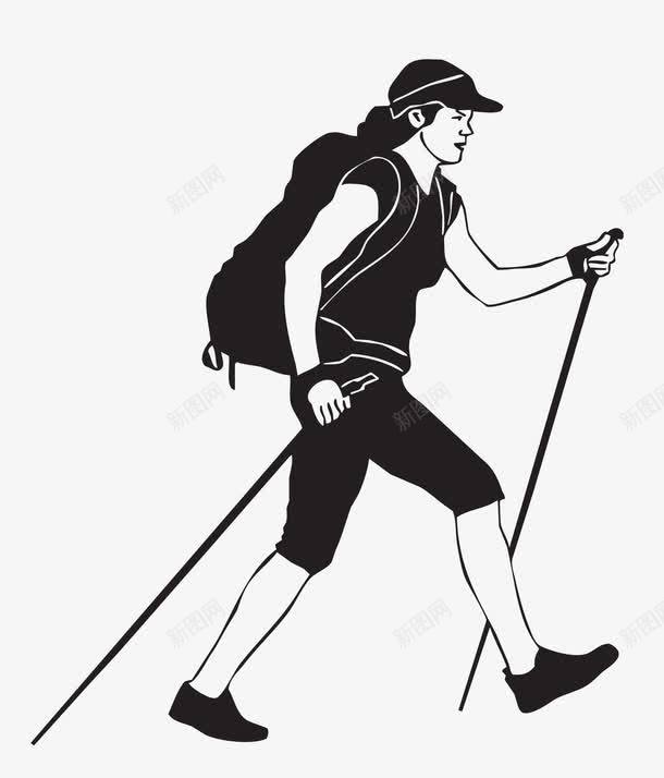 爬山的女人png免抠素材_新图网 https://ixintu.com 一个 卡通 女人 手绘 棍子 爬山 背包 运动