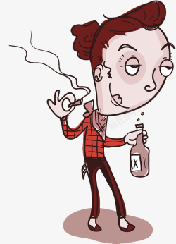 抽烟插图卡通插图喝酒抽烟的女人高清图片