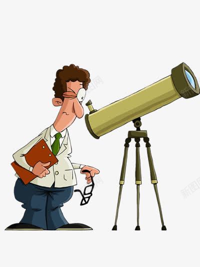 脱下眼镜看望远镜的男孩png免抠素材_新图网 https://ixintu.com 卡通 天文 插画 物体
