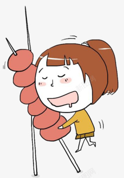 糖衣卡通女孩抱着糖葫芦串串高清图片