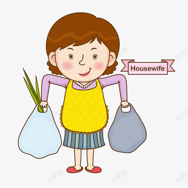 买菜的女人图png免抠素材_新图网 https://ixintu.com 买菜 女人 家庭主妇 漂亮的 袋子 黄色围裙